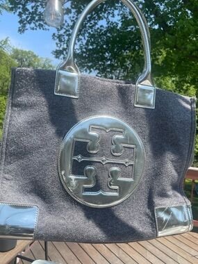 Tory Burch Wool Tote in Grey/Silver